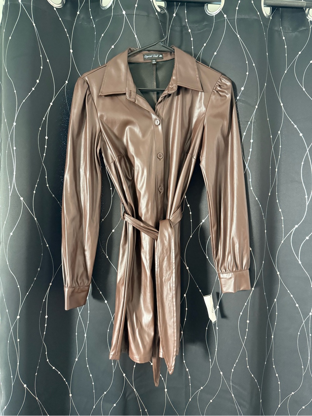 Dry Goods Chocolate Brown Faux Leather Belted Mini Dress